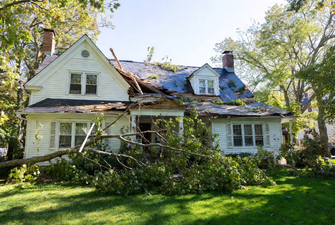 Illustration of a tree-impact roof inspection