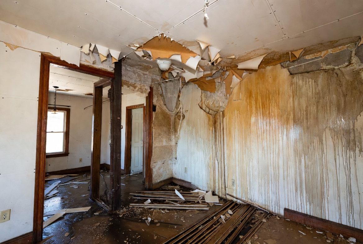 Illustration of a water-damage structural inspection